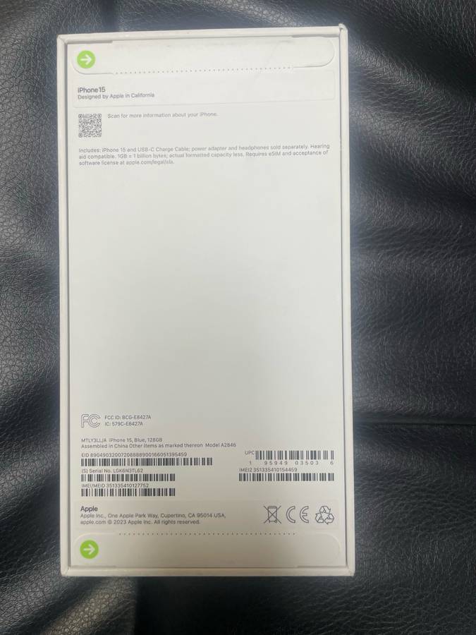 Sealed Apple iPhone 15 - 128GB - Blue (Factory unlocked ) - New