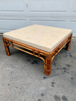 ALEXVALE TESSELLATED STONE TOP RATTAN BASE COFFEE TABLE