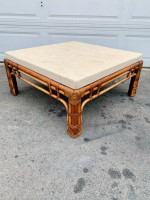 ALEXVALE TESSELLATED STONE TOP RATTAN BASE COFFEE TABLE