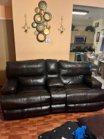 3 Piece Leather Recliner Set (Sofa, Loveseat & Single Chair), Dark Brown