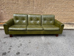 Mid Century Green Leather Upholstered Sofa