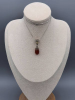 925 Sterling 18K gold flower teardrop carnelian pendant necklace