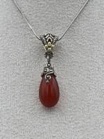 925 Sterling 18K gold flower teardrop carnelian pendant necklace