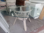 4' x 4' Rounded Glass White Wicker Table With 5 Chairs