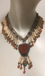 Vintage Handmade Agate Carnelian Bone Tribel Ethnic Necklace