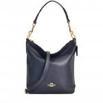 COACH Abby Shoulder Duffle Bag Pebble Leather Navy Gold Trim NEW MINT