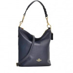 COACH Abby Shoulder Duffle Bag Pebble Leather Navy Gold Trim NEW MINT