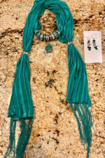 Scarf Necklace with Artisan Pendant & Earrings