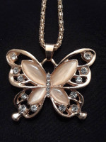 NEW Rose Gold Opal Filigree Butterfly Pendant Necklace - On Sale!