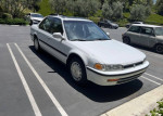 White Honda Accord EX Sedan parked, featuring blue interior and front-wheel drive.