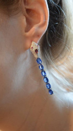 Unique 14K Gold Snake Dangle Earrings - Sapphire Color - Leverback