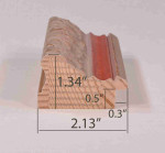 Antique gold picture frame on grey pink background with red stripe in classic style. 2.13" wide x 1.34" high.