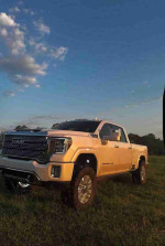 2006 GMC Sierra 1500HD SLT full-size pickup truck in a grassy field, showcasing its rugged design and powerful presence.