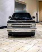 Front view of a black 1992 Chevrolet S-10 EL showcasing its classic design and chrome details
