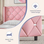 HOMBCK King Bed Frame with Headboard, Upholstered Platform Bed with Wingback Design, Modern Diamond Bed Frame with Tufted Deep Button, No Box Spring Needed, Easy Assembly, Pink