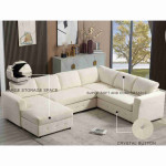 Oversized Modular Sectional Sofa Chenille Upholstered U-Shaped Couch Sofa with Chaise Storage and Crystal Button Decoration
