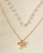 Gold Ribbon Bow Necklace Unisex