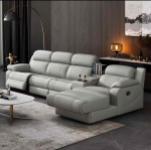 Modern Italian Electric Sofa Set Genuine Leather Multi-Functional Recliner Feature Metal Corner