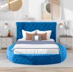 Light luxury modern queen or full size round bed frame storage platform bed blue double bed