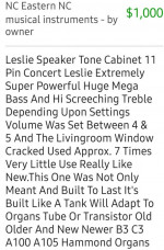 Leslie Speaker Tone Cabinet 11 Pin Extremely Powerful Concert Leslie Model 720