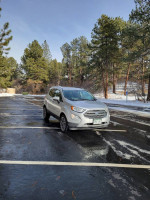 2020 Ford EcoSport Titanium parked in a snowy area, showcasing its sleek design and fully loaded features.