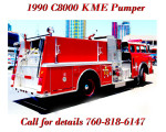 1990 C8000 KME fire engine for sale, fully functional with operational lights and siren, located in California.