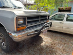 Front view of a 1989 Dodge Ram 4X4 turbo diesel truck with rugged tires.