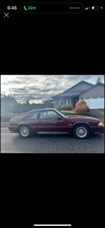 1990 Ford Mustang GT in maroon color, well-maintained, garage-kept, with sunroof and aftermarket features.