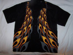 SILVER POINT man's black short sleeved graphics of orange/ gray flames
