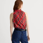 (NEW) WOMEN’S J.CREW RUFFLENECK POPLIN TOP IN GOOD TIDINGS PLAID