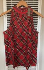 (NEW) WOMEN’S J.CREW RUFFLENECK POPLIN TOP IN GOOD TIDINGS PLAID