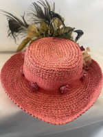 Whimsical Women's Felt Hat With Feathers and Flowers