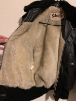 Schott Black Leather Flight Bomber Jacket Sherpa Lined Fur Collar Size