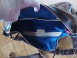 MZ Wallace Brown Shoulderbag Purse Handbag Blue Lining Gold Hardward