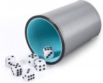 Party Games Leather Dice Cup Set, 5 Leather Dice Cups + 25 Dice + Excl